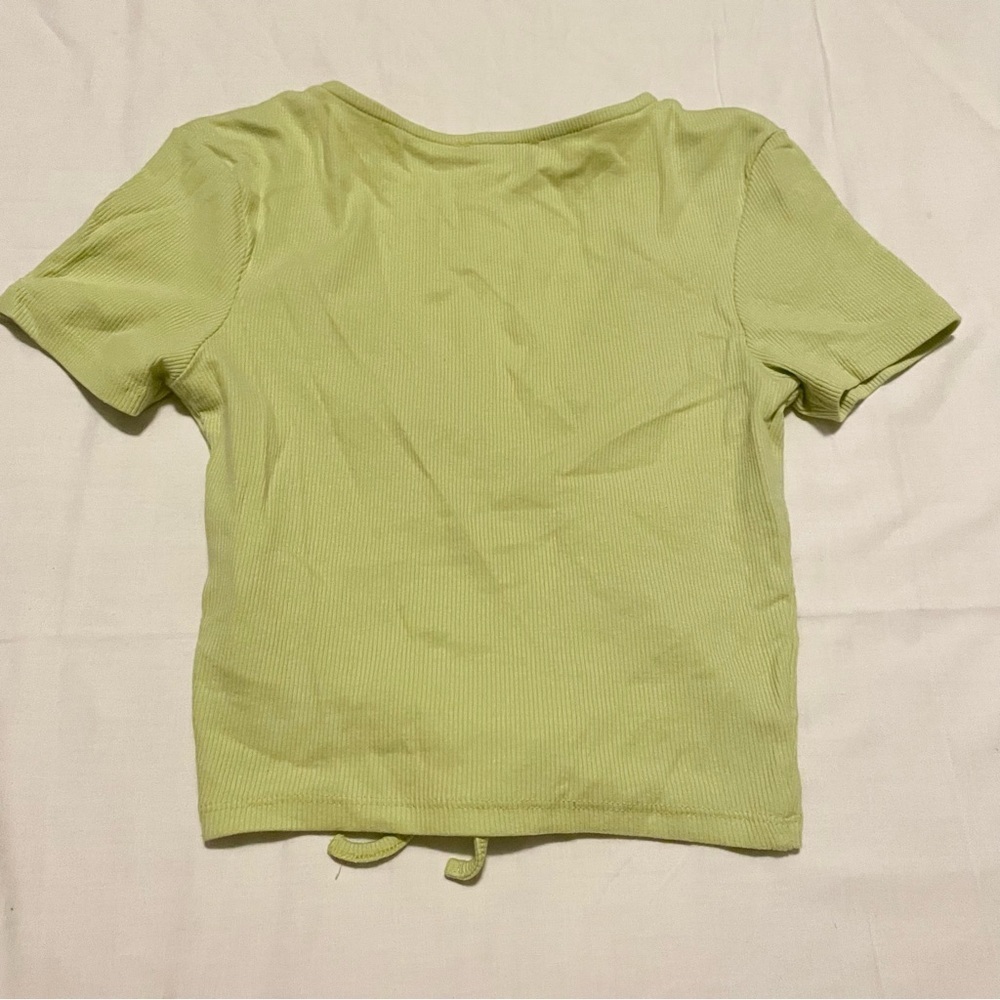 Zara Drawstring Scrunched V-Neck Cropped Ribbed T-Shirt Small - Picture 10 of 16